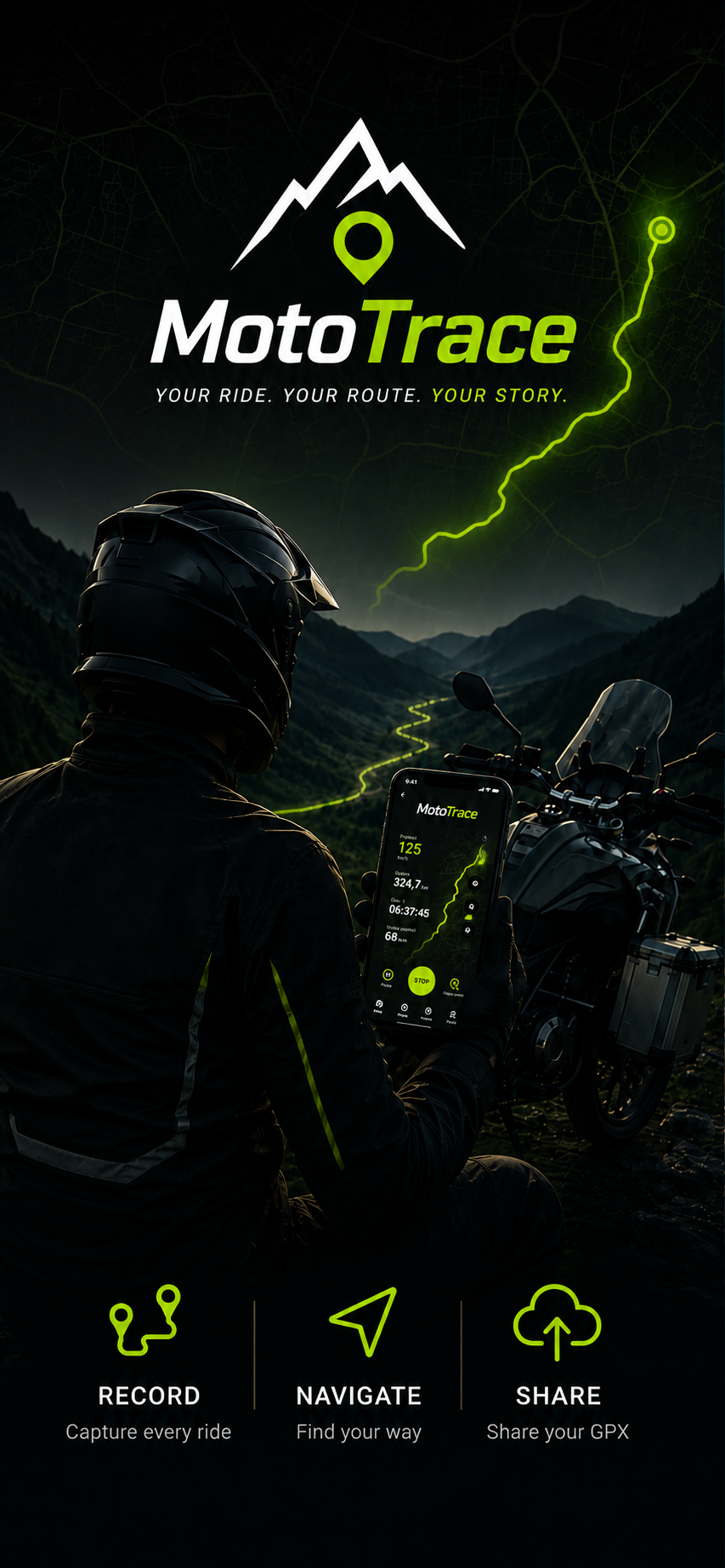 MotoTrace - ekran startowy aplikacji